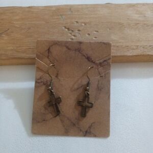 Cross Dangle Earrings in Bronze